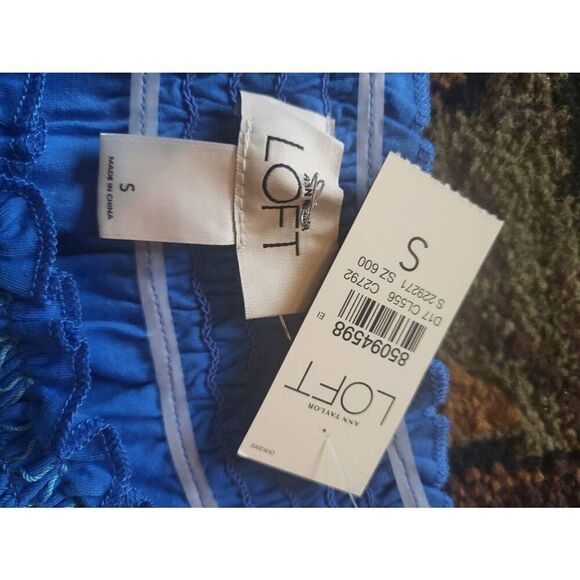 NWT LOFT Dress Women's Small Blue Midi Flutter Sleeve Smocked Cotton Summer - Picture 3 of 4